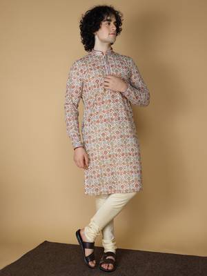 MAAHI FABS Beige printed rayon kurta pajama 3