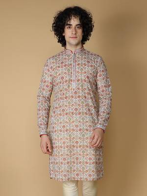 MAAHI FABS Beige printed rayon kurta pajama 4