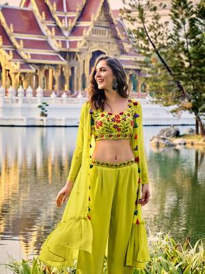 FLORESCENCE EMBROIDERED WORK GEORGETTE LONG SHRUG BLOUSE & PLAZZO STITCHED 3
