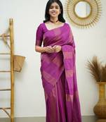  Pink Woven Art Silk Saree With Blouse