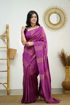 Pink Woven Art Silk Saree With Blouse
