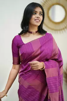  Pink Woven Art Silk Saree With Blouse