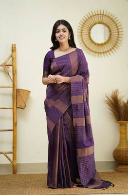  Purple Woven Art Silk Saree With Blouse 1