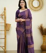  Purple Woven Art Silk Saree With Blouse
