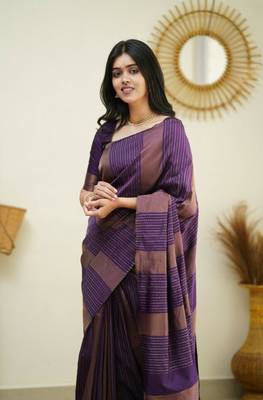  Purple Woven Art Silk Saree With Blouse 4