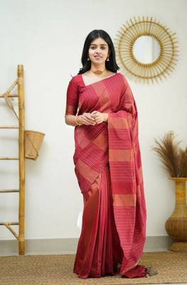  Red Woven Art Silk Saree With Blouse 1