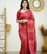  Red Woven Art Silk Saree With Blouse