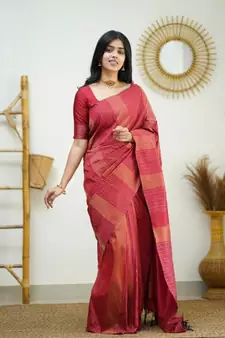 Red Woven Art Silk Saree With Blouse
