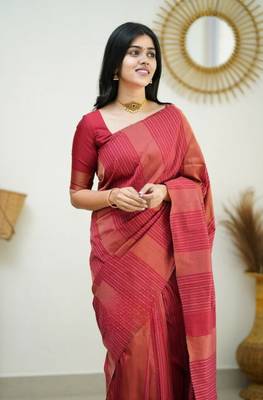  Red Woven Art Silk Saree With Blouse 3