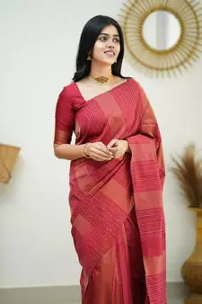  Red Woven Art Silk Saree With Blouse