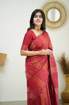  Red Woven Art Silk Saree With Blouse 4