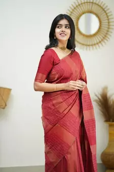  Red Woven Art Silk Saree With Blouse