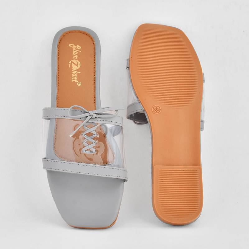 GlamZkart Women GREY Color Transparent Flats Sandal