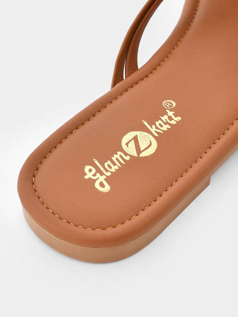 GlamZkart Women Beige Color Knote Design Flats Sandal