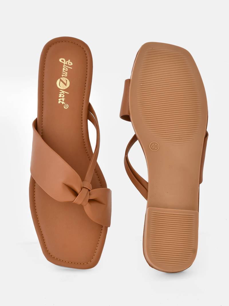 GlamZkart Women Beige Color Knote Design Flats Sandal