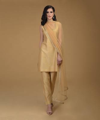 Nude Gold Zardozi Hand Embroidered Suit 1