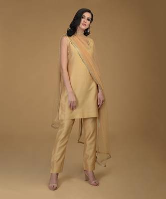 Nude Gold Zardozi Hand Embroidered Suit 2