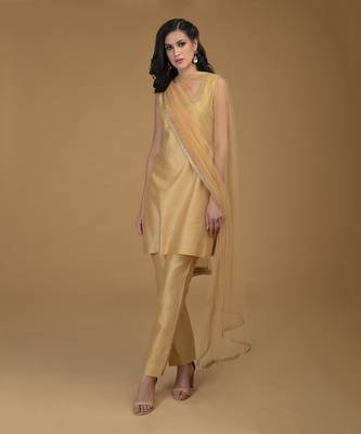 Nude Gold Zardozi Hand Embroidered Suit 3