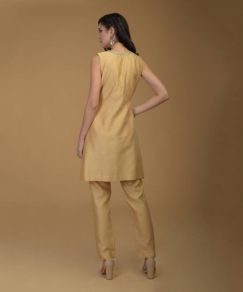 Nude Gold Zardozi Hand Embroidered Suit