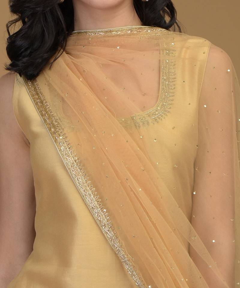 Nude Gold Zardozi Hand Embroidered Suit