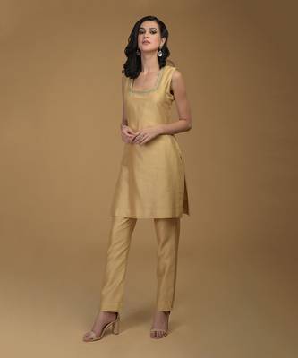 Nude Gold Zardozi Hand Embroidered Suit 7