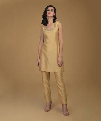 Nude Gold Zardozi Hand Embroidered Suit 8