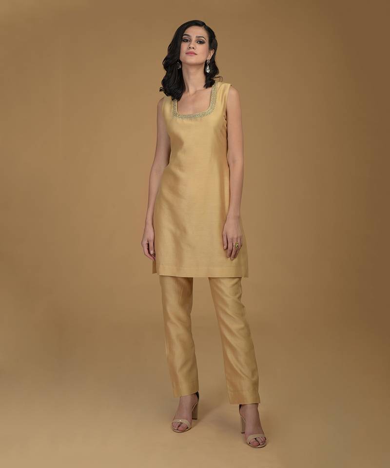 Nude Gold Zardozi Hand Embroidered Suit