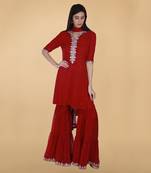 Scarlet Red Tilla And Mukaish Embroidered Gharara Suit