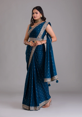 Morepeach Colour Chinnon Silk Saree With Foil Print WITH UN-STITCHED BLOUSE 5