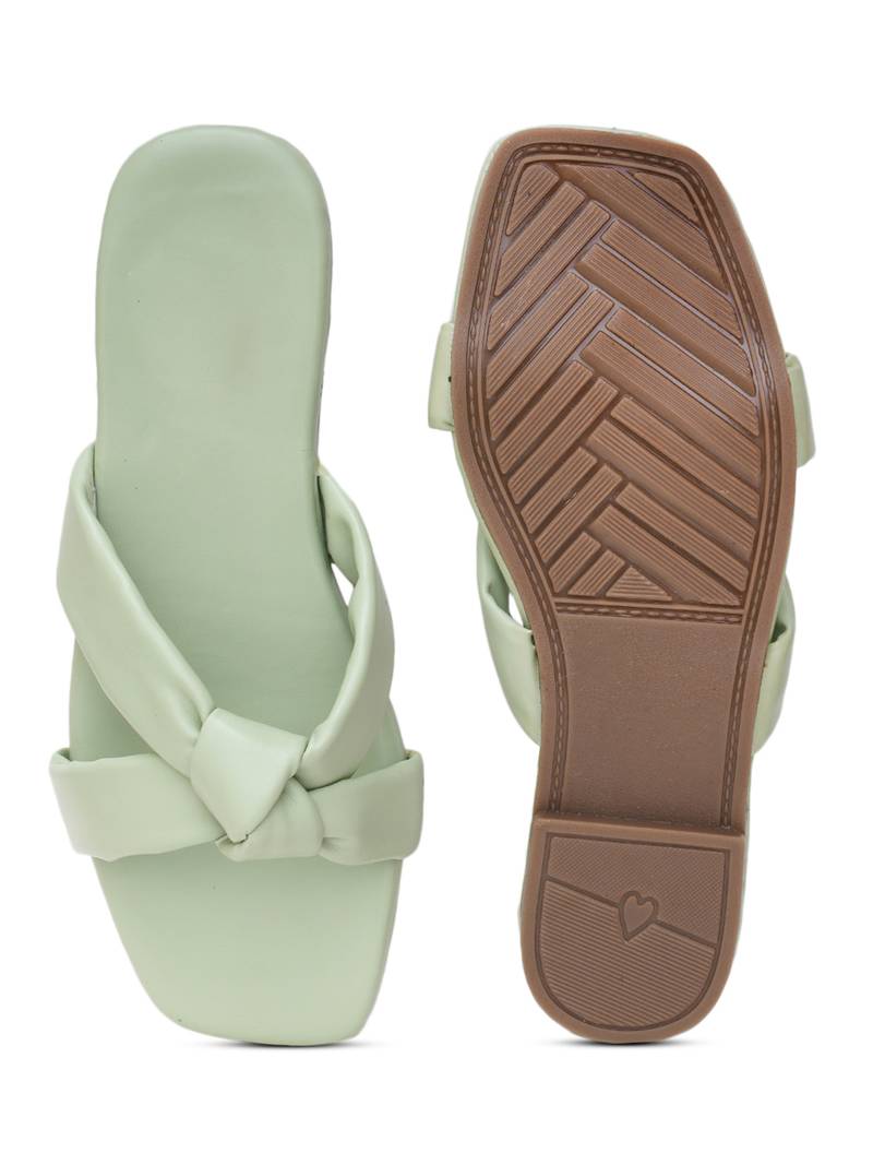 GlamZkart Women GREEN Color Knote Design Flats Sandal