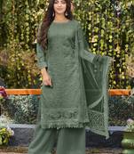 Green Colour Embroidered Palazzo Dress For Ethnic Ceremonial Looks