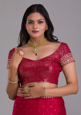 Maroon Colour Chinnon Silk Saree With Foil Print WITH UN-STITCHED BLOUSE 6