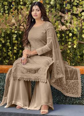 Brown Colour Embroidered Palazzo Dress For Ethnic Ceremonial Looks 2
