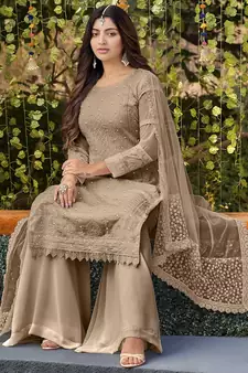 Brown Colour Embroidered Palazzo Dress For Ethnic Ceremonial Looks