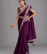 Wine Colour Chinnon Silk Saree With Foil Print WITH UN-STITCHED BLOUSE