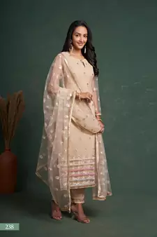 Beige Colour Thread And Sequins Work Partywear Salwaar Kameez