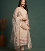 Beige Colour Thread And Sequins Work Partywear Salwaar Kameez