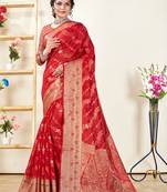 Ethnic Red Colour Organza Woven Designer Looks Saree