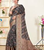 Ethnic Grey Colour Organza Woven Designer Looks Saree