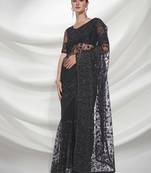 Girlish Black Thread Embroidery With Diamond Work Partywear Saree