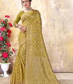 Mahendi Colour Zari Woven Traditioanl Looks Partywear Saree