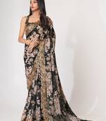 Black Organza c Digital Print And Sequins Work Partywear Highend Saree