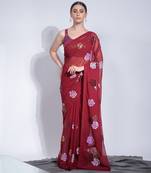 Maroon Partywear Sequins Work Georgette Saree