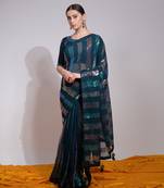 Teal Blue Georgette Sequins Work Saree With Party Looks