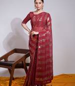 Maroon Georgette Sequins Work Saree With Party Looks
