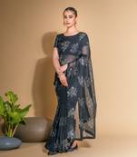 Black Sequins Work Designer Partywear Saree