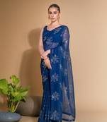 Blue Sequins Work Designer Partywear Saree