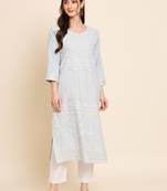 Light Blue Colour Thread Embroidery Work Traditional Looks Kurti