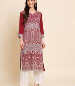 Maroon Colour Thread Embroidery Work Traditional Looks Kurti