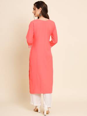 Gajri Colour Thread Embroidery Work Traditional Looks Kurti 2